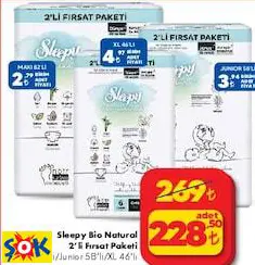 SLEEPY BİO NATURAL 2’Lİ FIRSAT PAKETİ BEBEK BEZİ • MAXİ 82’Lİ/JUNİOR 58’Lİ/XL 46’LI